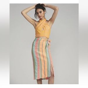 NEW Anthropologie Devotion Twins Knot-Front Midi Skirt Size L